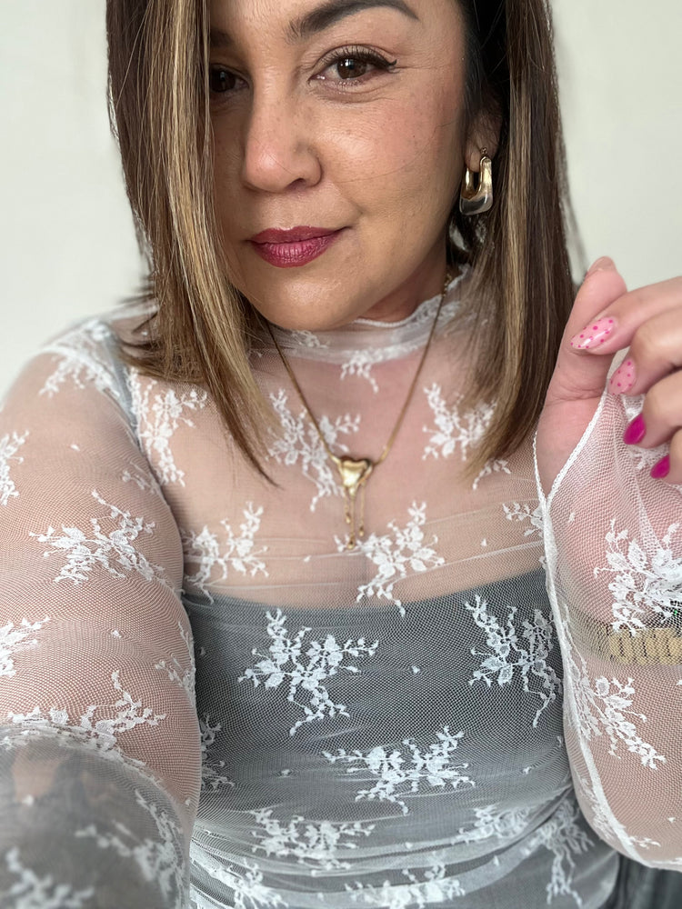 Mock Neck Lace Top