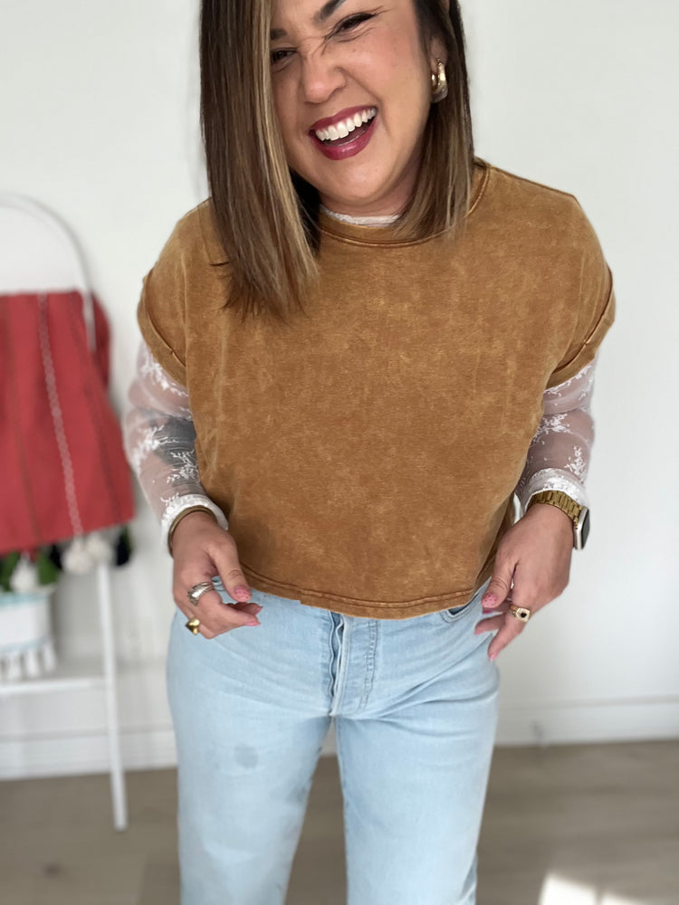 Acid Wash Carmel Crop Tee