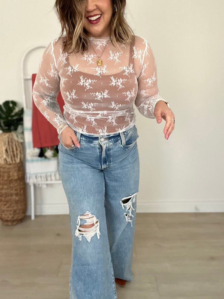 Mock Neck Lace Top