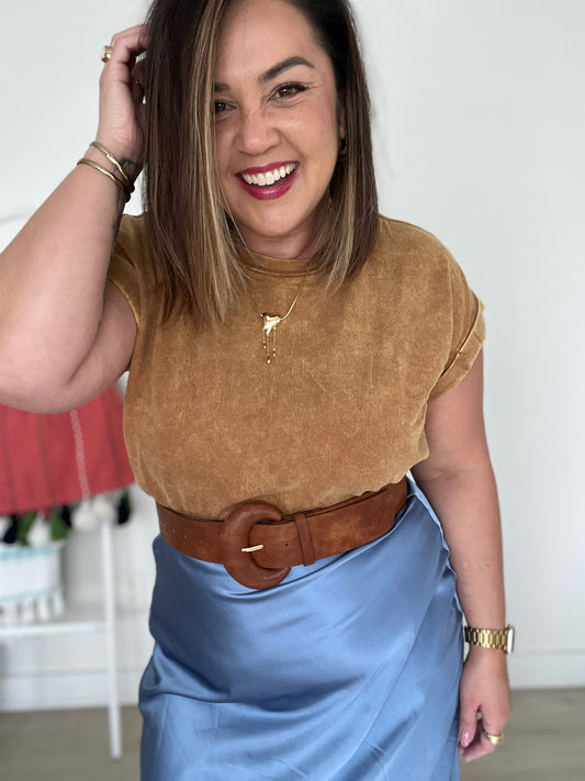 Acid Wash Carmel Crop Tee