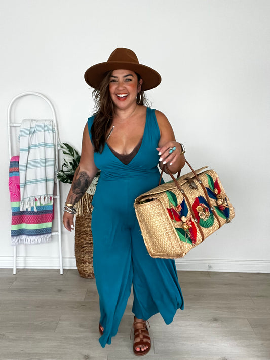 Surplice Jumpsuit - Teal