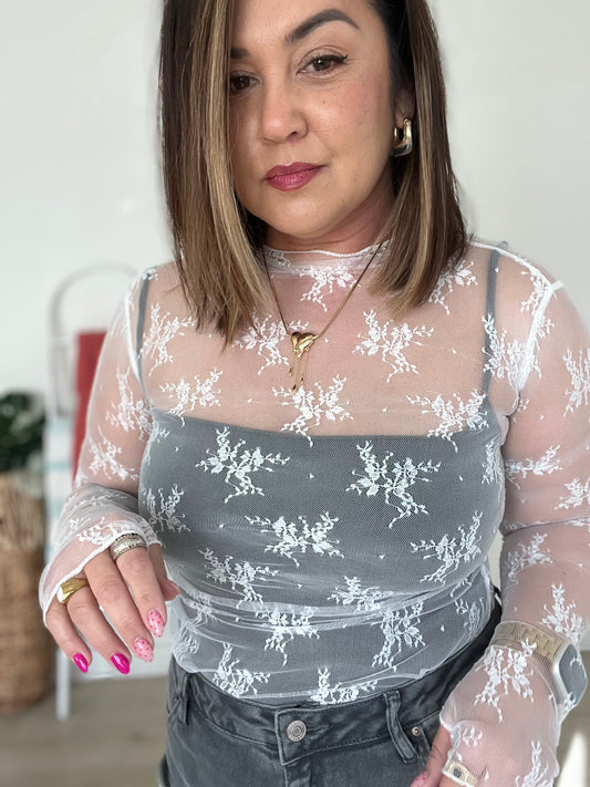Mock Neck Lace Top