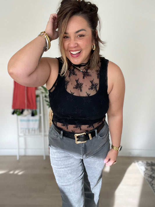 Lace Mock Neck Sleeveless Top