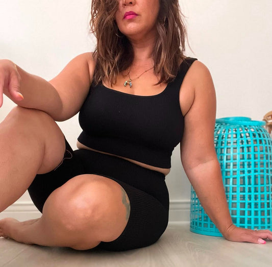Ribbed Square Neck Tank - Black